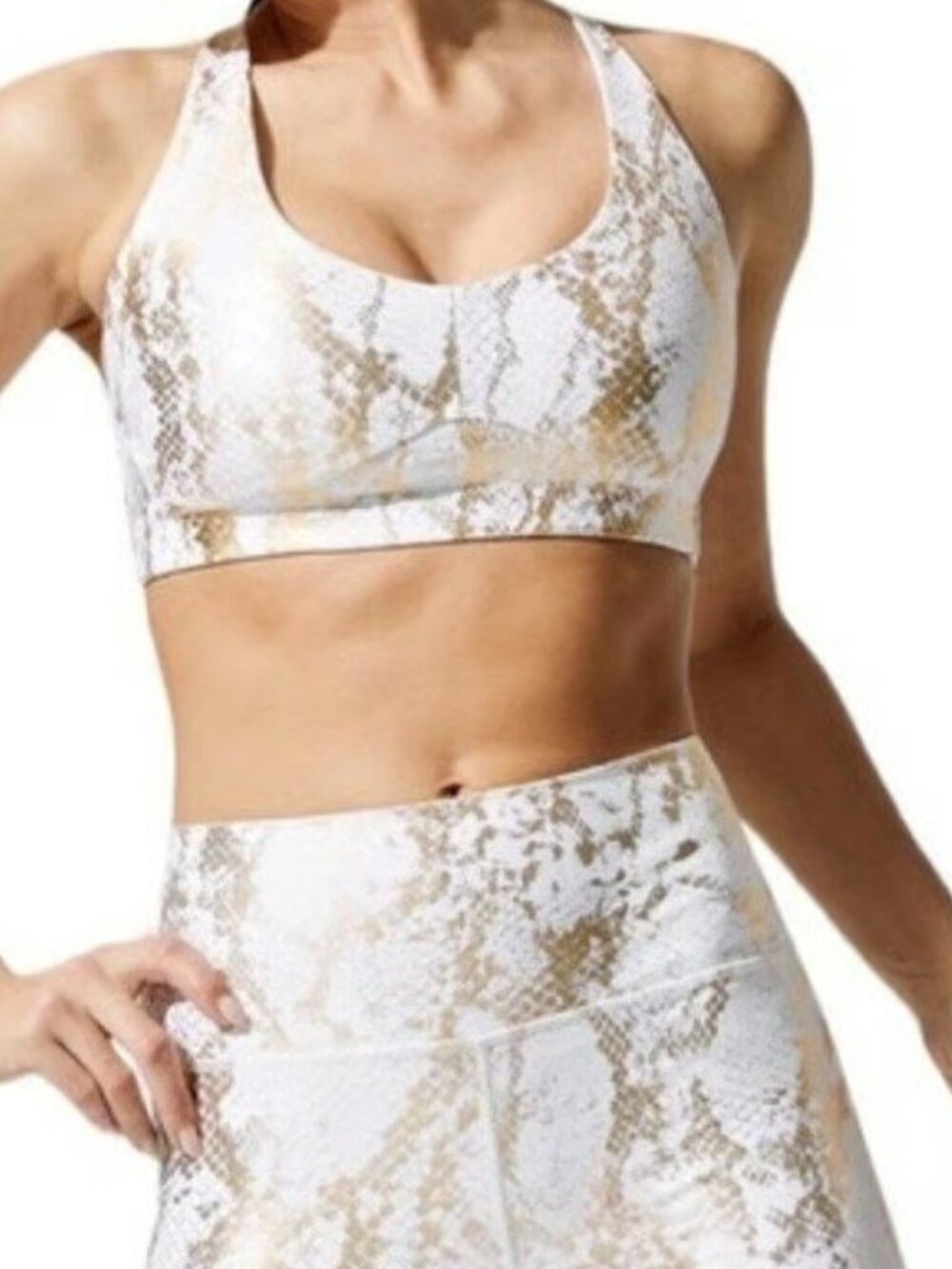 CARBON38 Snakeskin print gold foil workout set leggins & bra Medium - Picture 3 of 6